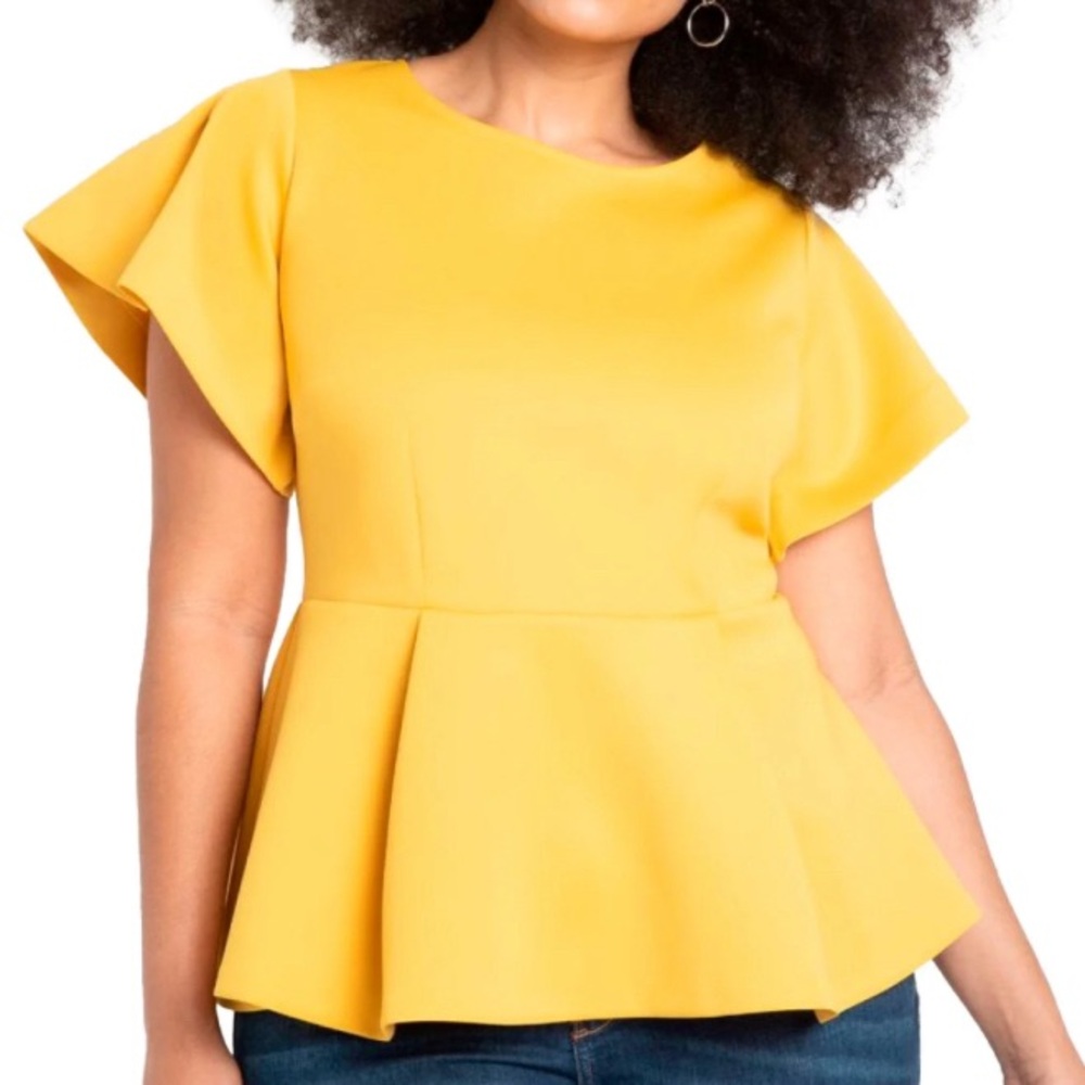 Eloquii Mustard Yellow Peplum Blouse